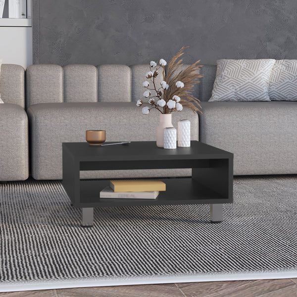 Mesa de Centro Eclipse en melamina con estantes inferior y 4 patas , negro , 26.9 cm  X 60 cm  X 60 cm