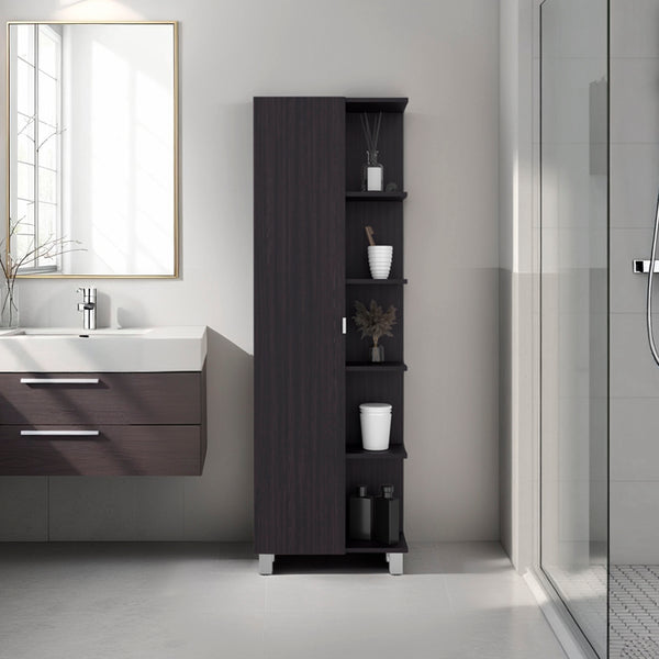 Mueble Alto de Baño Urano con Espejo, Diseño Moderno con Múltiples Repisas, Wengue