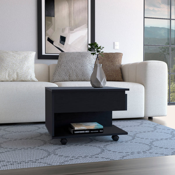Mesa de Centro Elevable Luanda en melamina, con almacenamiento y ruedas
