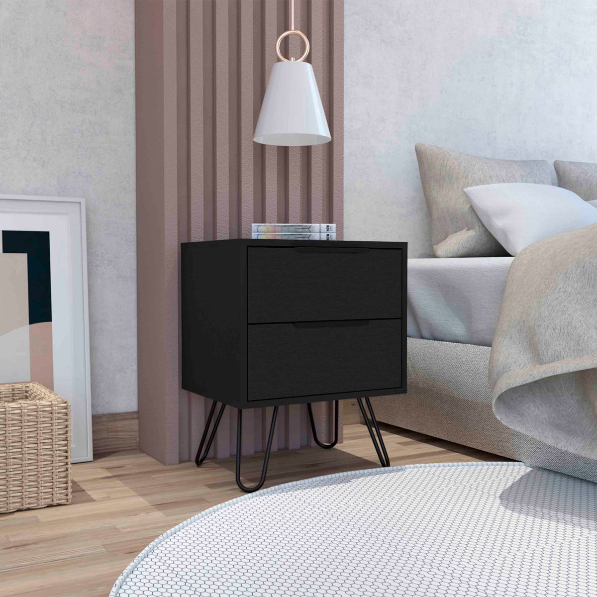 TUHOME Mesita de noche Nuvo 45 cm con 2 cajones, wengué