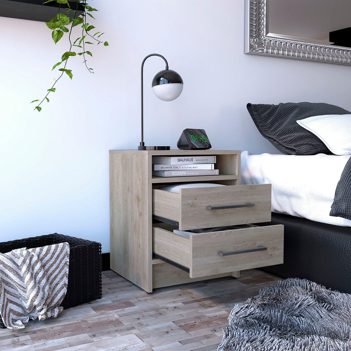 TUHOME CONCEPT Mesita de noche Eter de 40 cm con 2 cajones