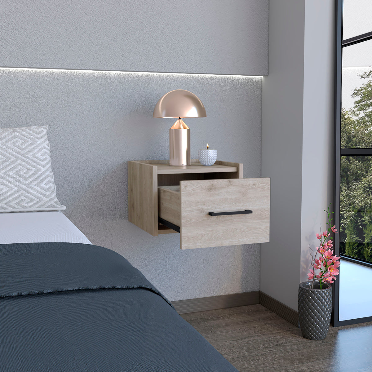 TUHOME CONCEPT Mesita de noche flotante Boa de 35 cm, gris ceniza