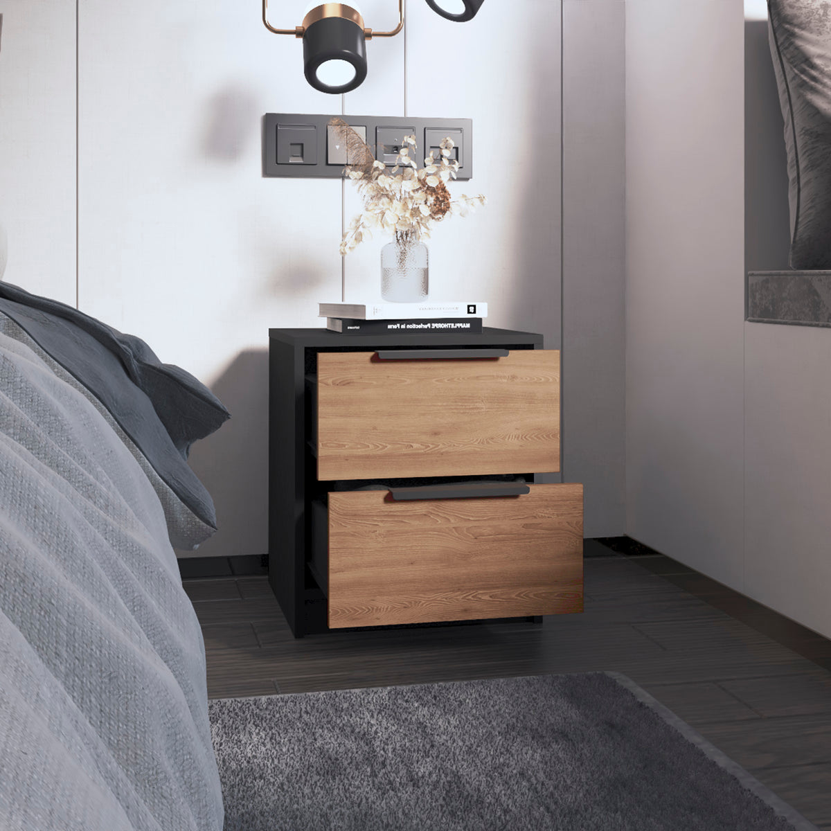 TUHOME CONCEPT Mesita de noche Kaia de 41 cm, roble miel y wengué
