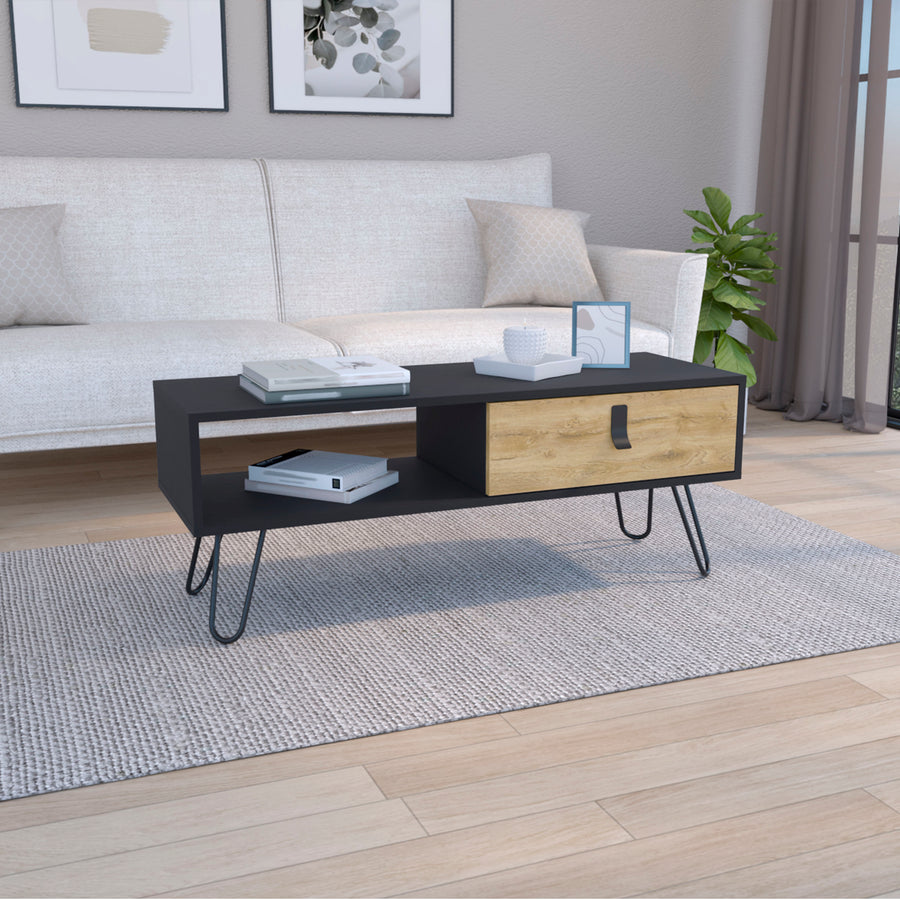 Mesa de centro Huna de 104 cm con 1 cajón, wengué y macadamia