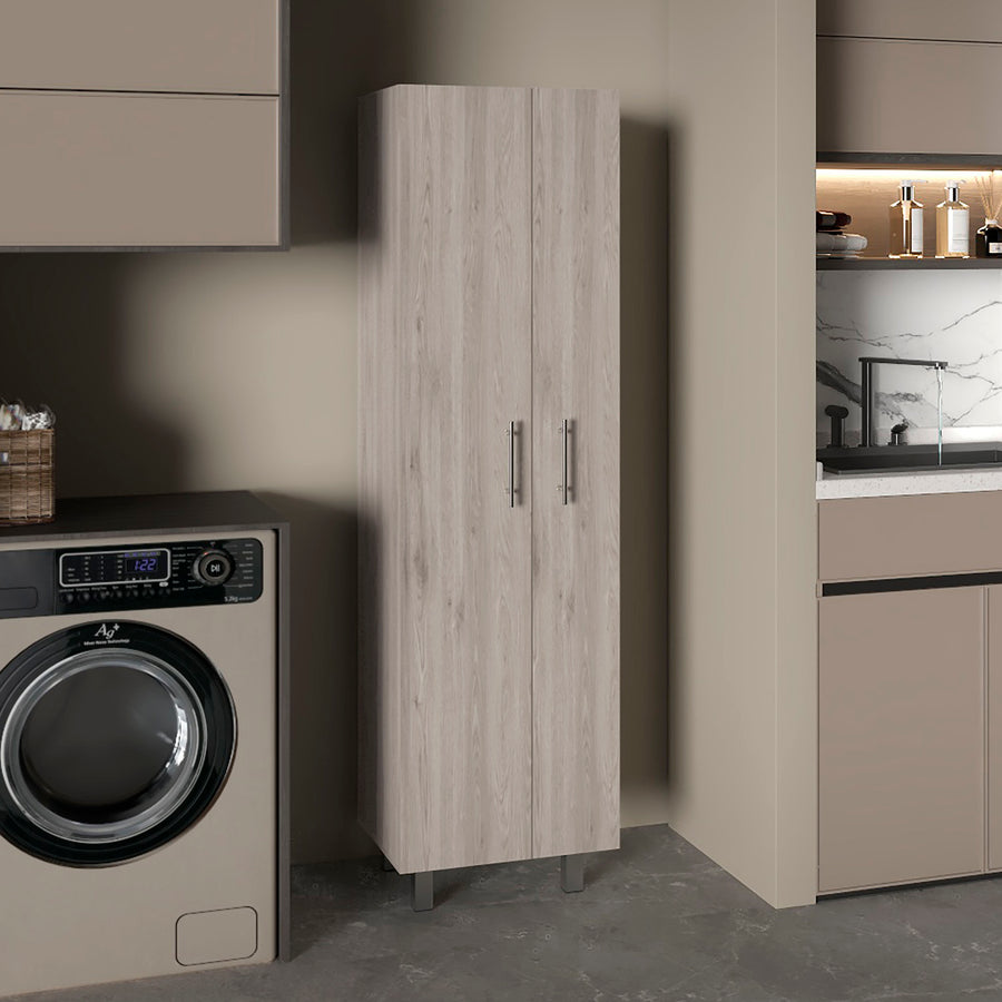 Armario multiusos Nala de 181 cm, gris ceniza y blanco