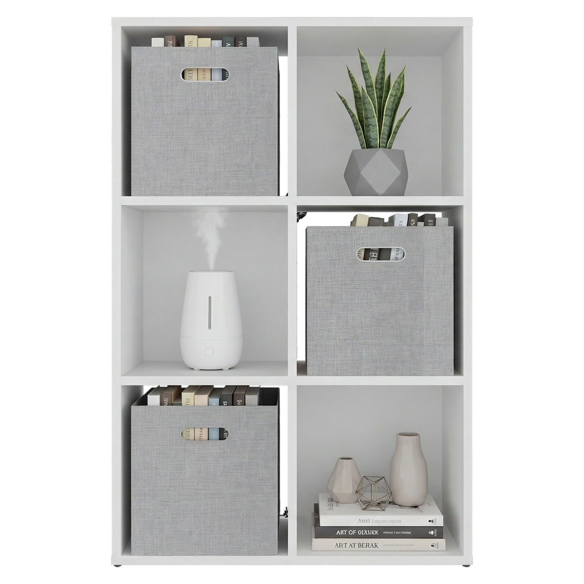 TUHOME CONCEPT Estantería organizadora Lena de 6 cubos con 3 cajas de tela, 92 cm, blanco