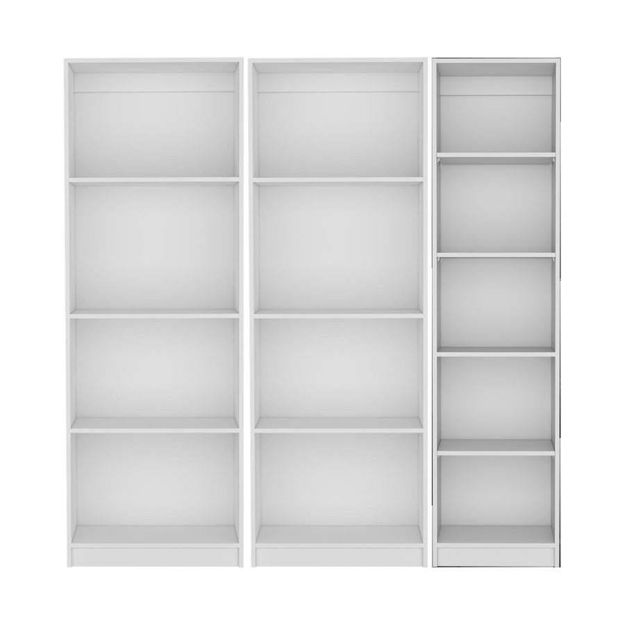 Conjunto de 3 librerías Home de 181 cm: 2 abiertas de 4 huecos + 1 XS de 45 cm, blanco