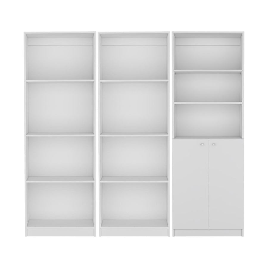 TUHOME CONCEPT Conjunto de 3 librerías Home de 181 cm: 2 abiertas de 4 huecos + 1 con 2 puertas, blanco