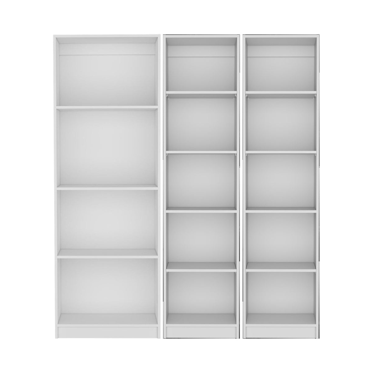 Conjunto de 3 librerías Home de 181 cm: 1 abierta de 4 huecos + 2 XS de 45 cm, blanco