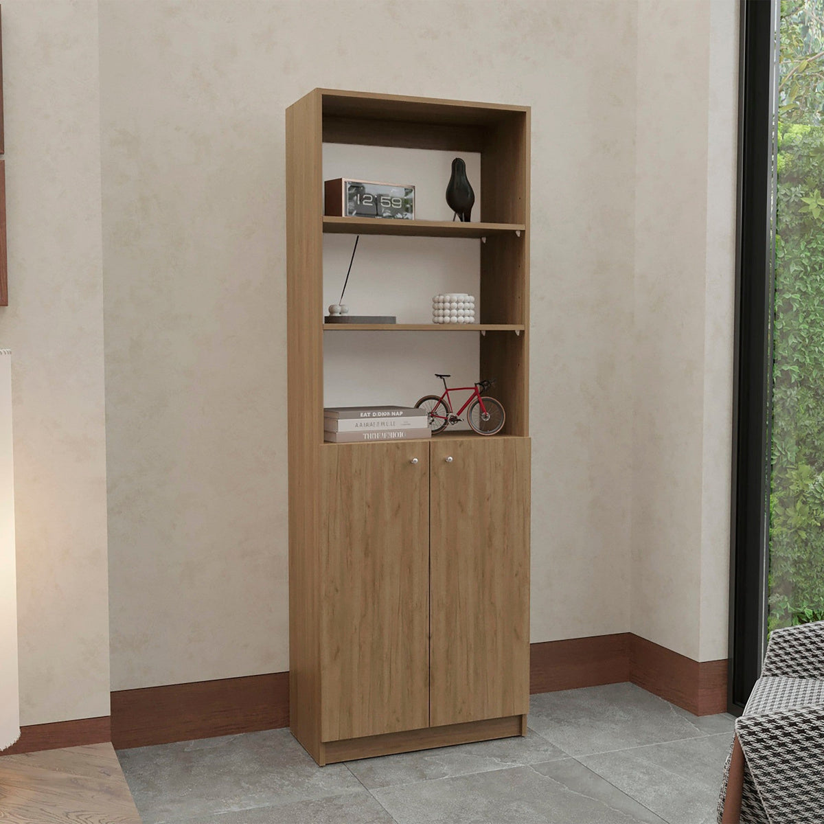 Librería Home de 181 cm con 2 puertas, fresno, en ambiente – TUHOME