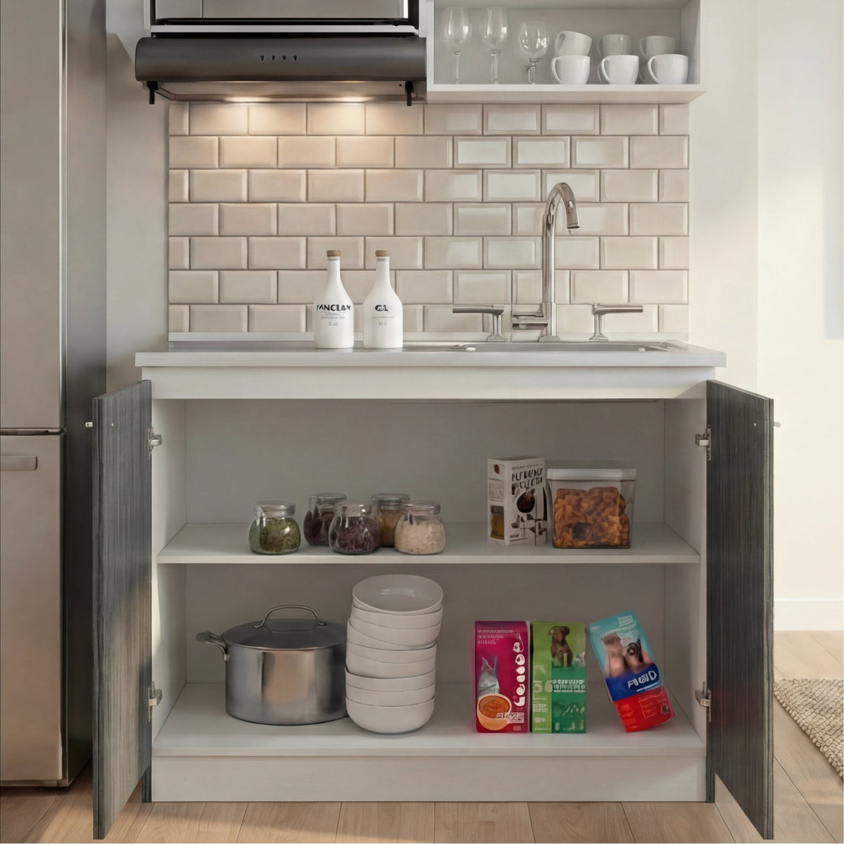 TUHOME CONCEPT Mueble de fregadero Nápoles de 100 cm, blanco y roble gris