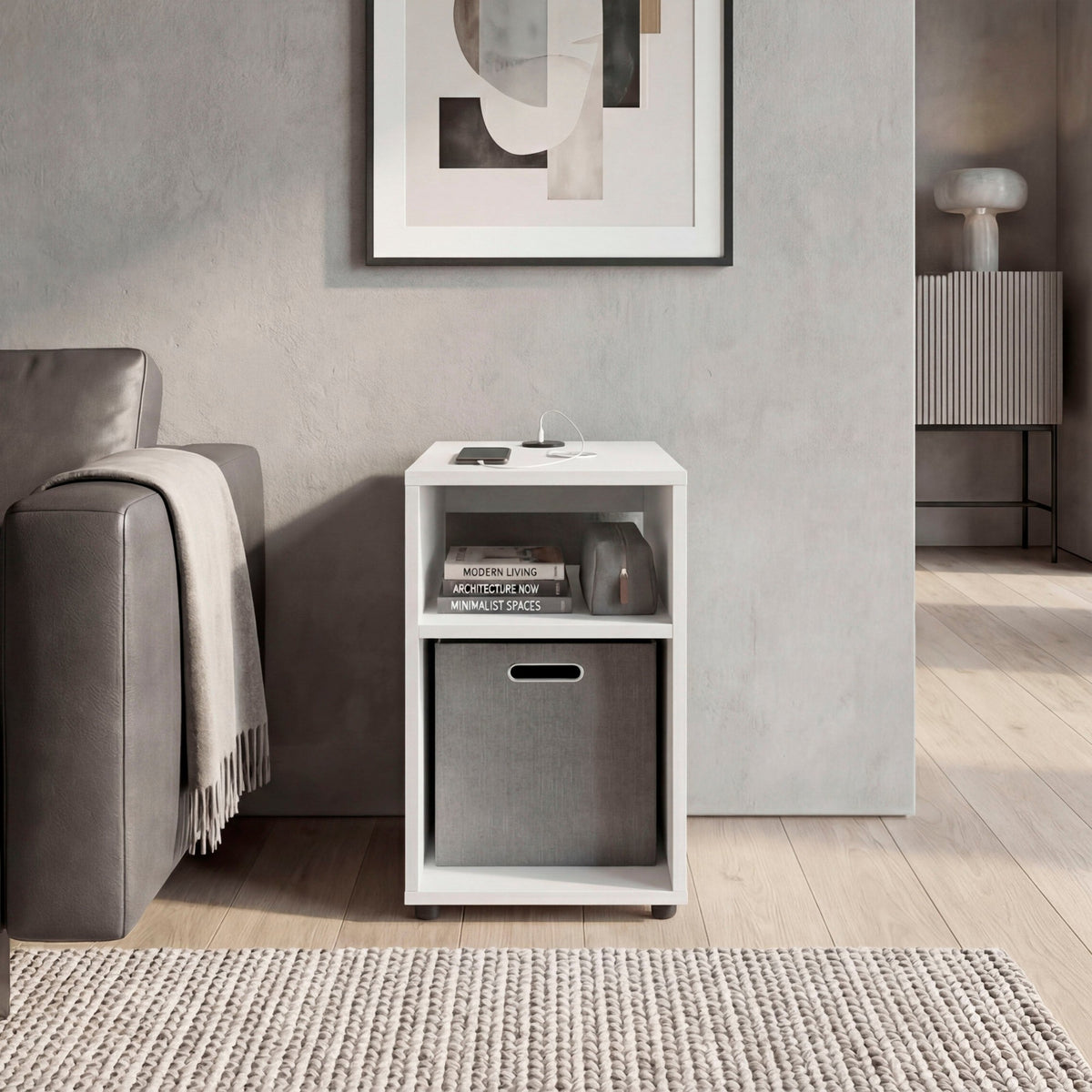 TUHOME CONCEPT Mesa auxiliar Mercer Lite de 30 cm con 2 huecos, blanco