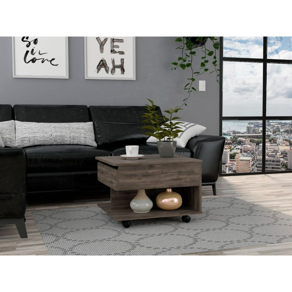 TUHOME CONCEPT Mesa de centro elevable Luanda de 55 cm con ruedas, roble oscuro