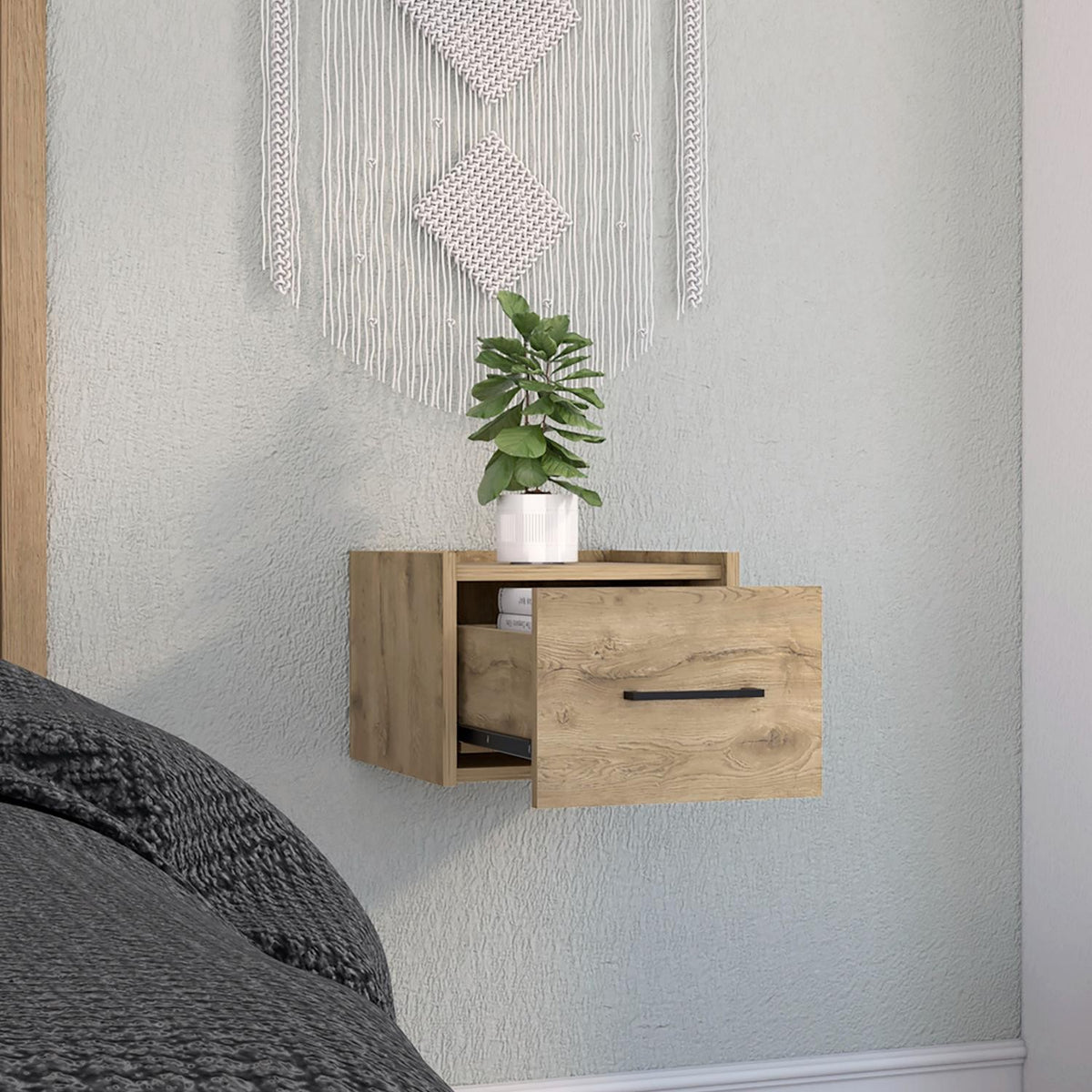 TUHOME CONCEPT Mesita de noche flotante Boa de 35 cm, macadamia