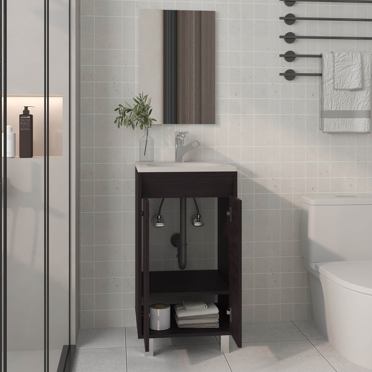 TUHOME CONCEPT Conjunto de baño Brady de 45 cm con lavabo y espejo, wengué