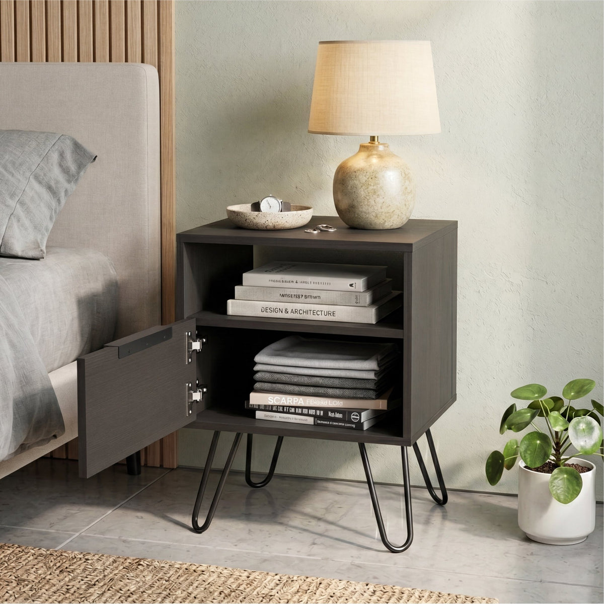 TUHOME CONCEPT Mesita de noche Augusta de 45 cm, wengué
