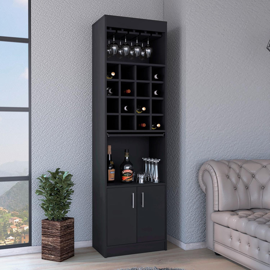 TUHOME CONCEPT Mueble bar Kava Beijing de 181 cm con botellero, portacopas y 2 puertas, wengué