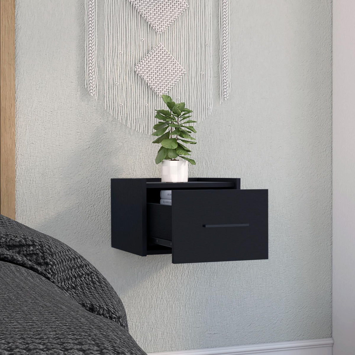 TUHOME CONCEPT Mesita de noche flotante Boa de 35 cm, wengué