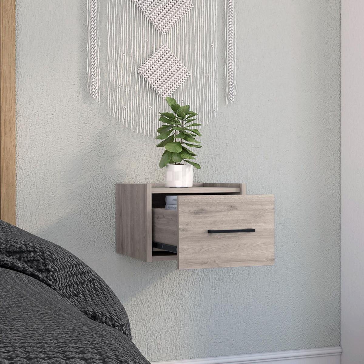 TUHOME CONCEPT Mesita de noche flotante Boa de 35 cm, gris ceniza
