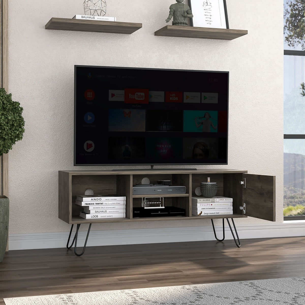 TUHOME CONCEPT Mueble de TV Andorra de 115 cm con 1 puerta, roble oscuro