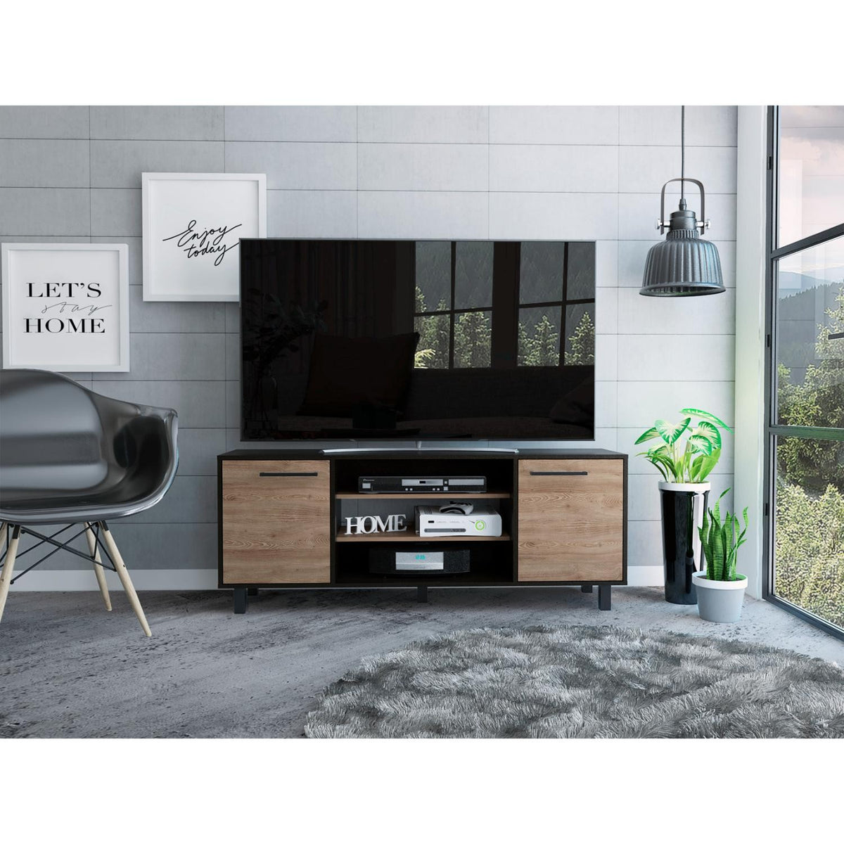 TUHOME CONCEPT Mueble de TV Kaia de 149 cm, wengué y roble miel