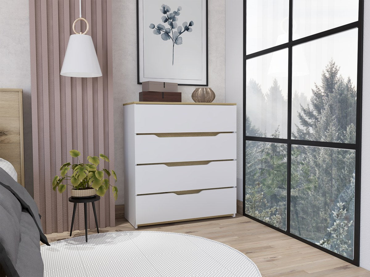 TUHOME CONCEPT Pack de 2 cómodas Zoe de 4 cajones, blanco y roble claro
