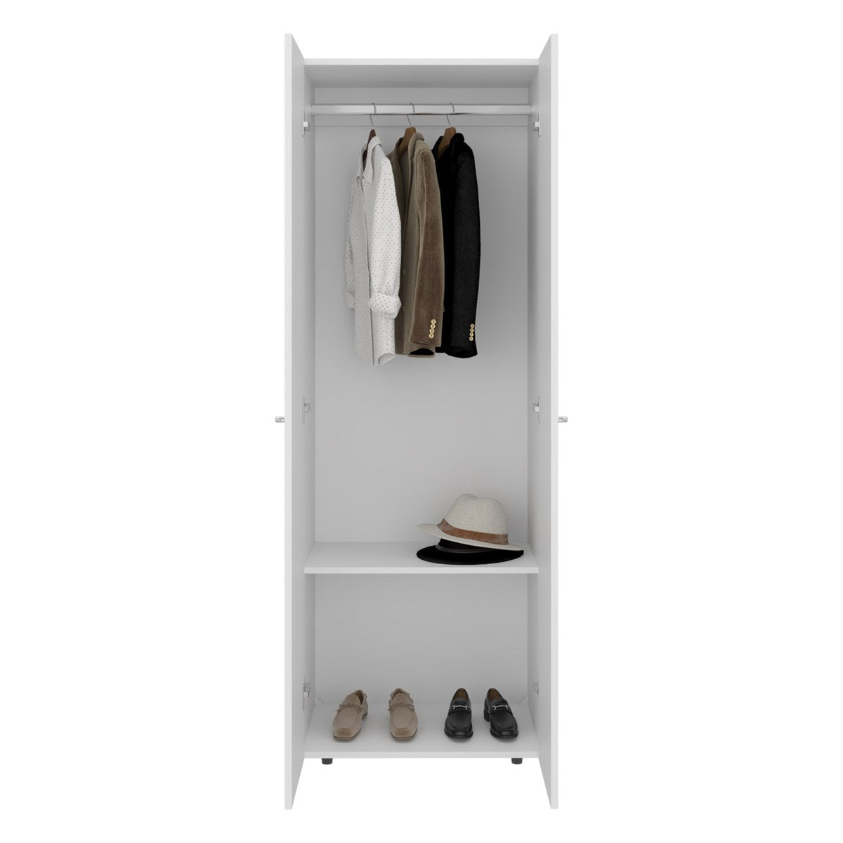 Conjunto de 2 armarios Home de 170 cm: 2 puertas con barra + 2 puertas con estantes, blanco