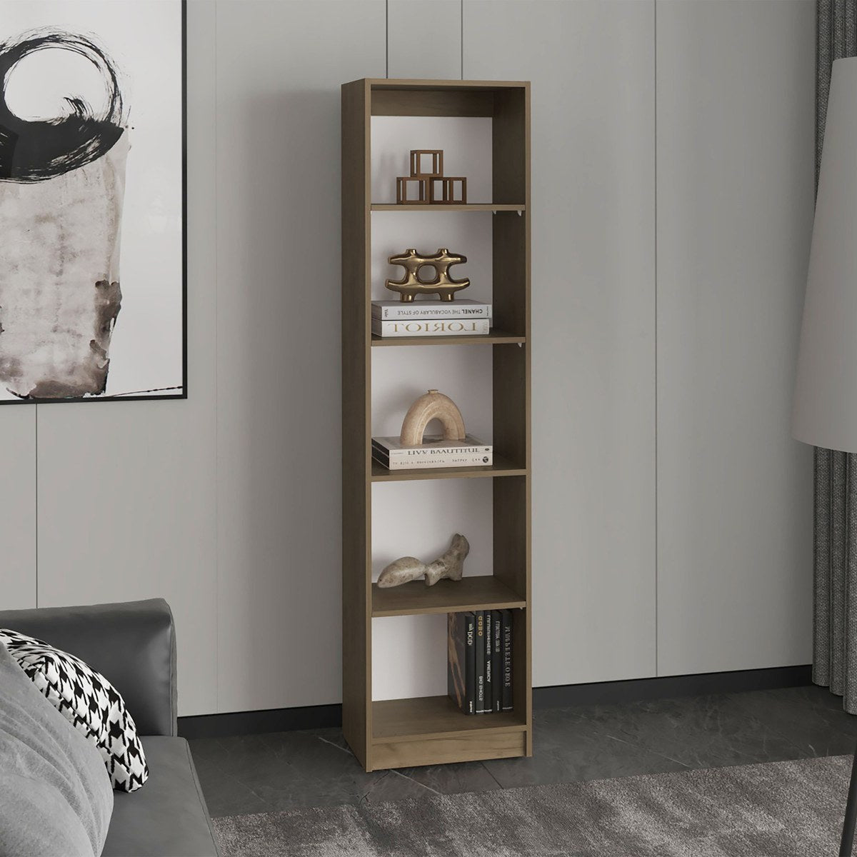 Conjunto de 2 librerías Home de 181 cm: 1 abierta de 5 huecos + 1 XS de 45 cm, fresno
