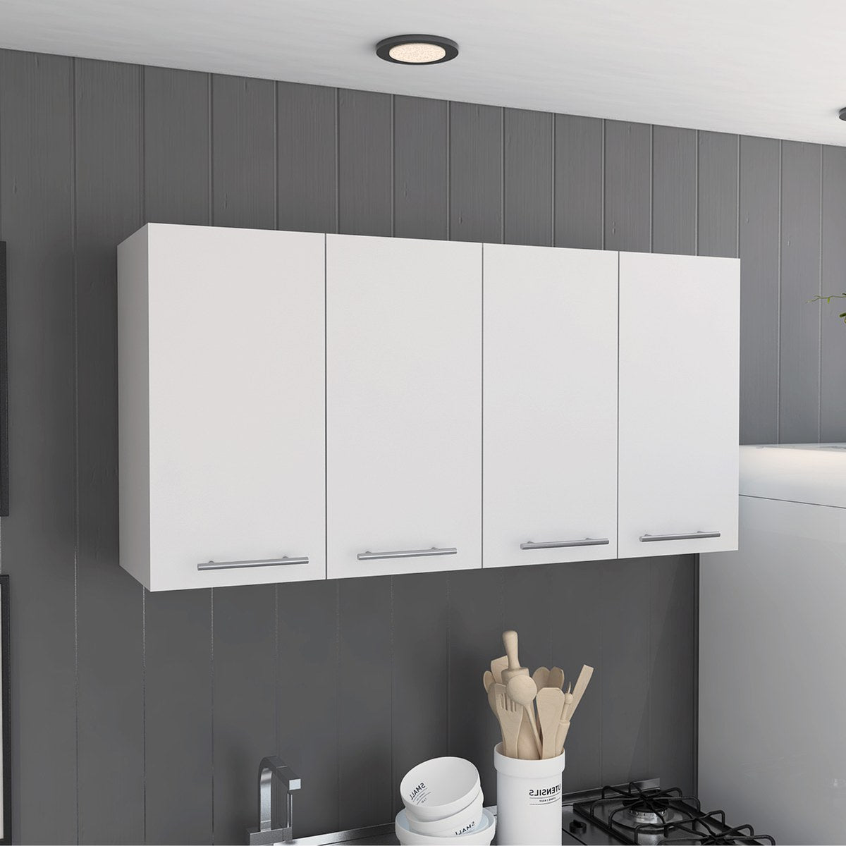 Conjunto de cocina: mueble de fregadero Napoles de 100 cm + mueble alto de pared de 120 cm, blanco