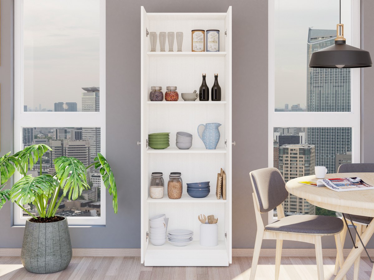 Conjunto de cocina: mueble de fregadero Napoles de 100 cm + alacena multiusos de 181 cm, blanco