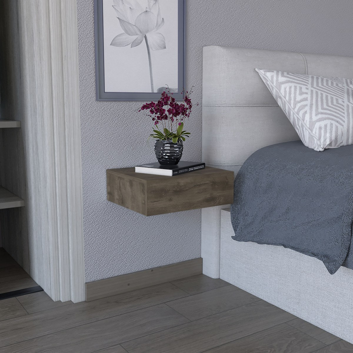 TUHOME CONCEPT Pack de 2 mesitas de noche flotantes Milano con cajón, roble oscuro