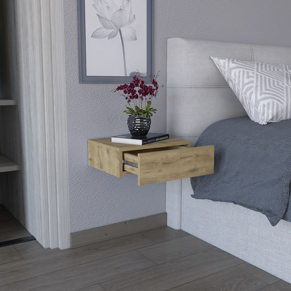 Pack de 2 mesitas de noche flotantes Milano de 40 cm, macadamia