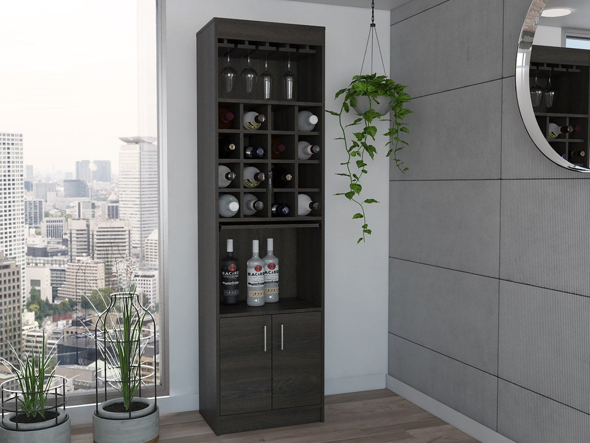 Conjunto de bar: mueble bar Kava de 181 cm + carrito auxiliar Dukat de 55 cm, gris carbón