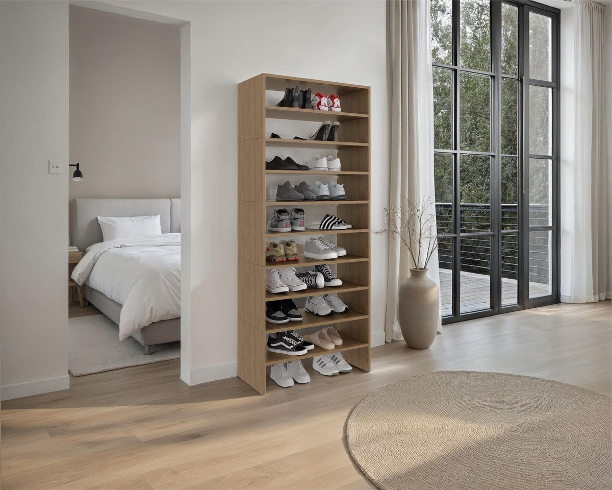 Conjunto zapatero Silpa de 10 niveles: 5 módulos apilables de 72 cm, fresno