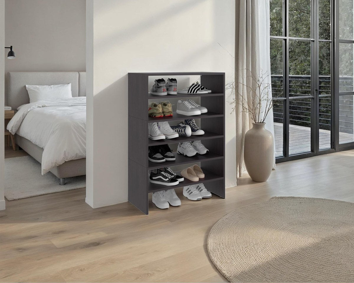 Conjunto zapatero Silpa de 6 niveles: 3 módulos apilables de 72 cm, wengué