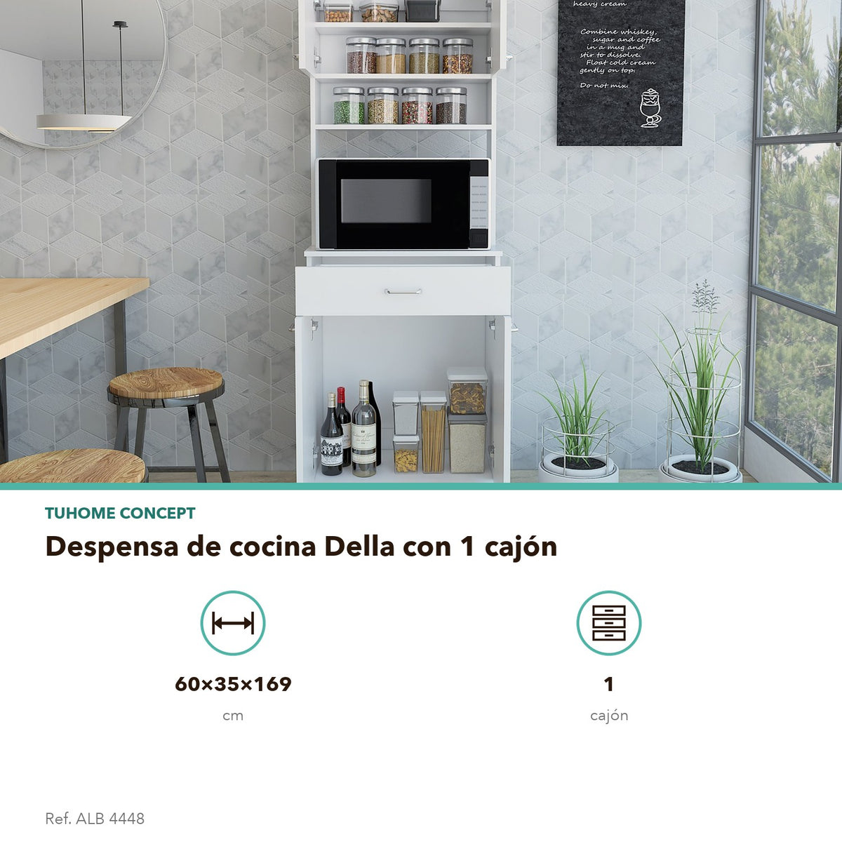 Despensa de cocina Della de 169 cm con 1 cajón