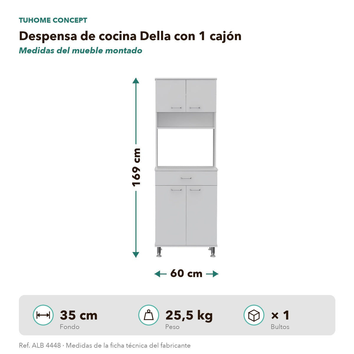 Despensa de cocina Della de 169 cm con 1 cajón