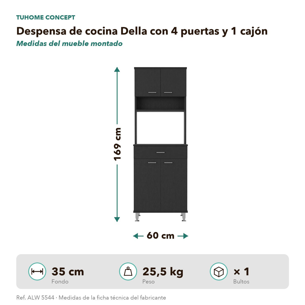 Despensa de cocina Della de 169 cm con 1 cajón