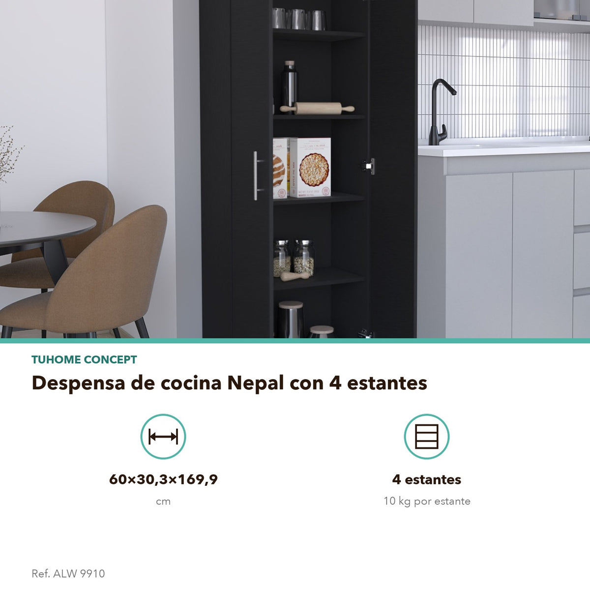 TUHOME CONCEPT Despensa de cocina Nepal de 170 cm, wengué
