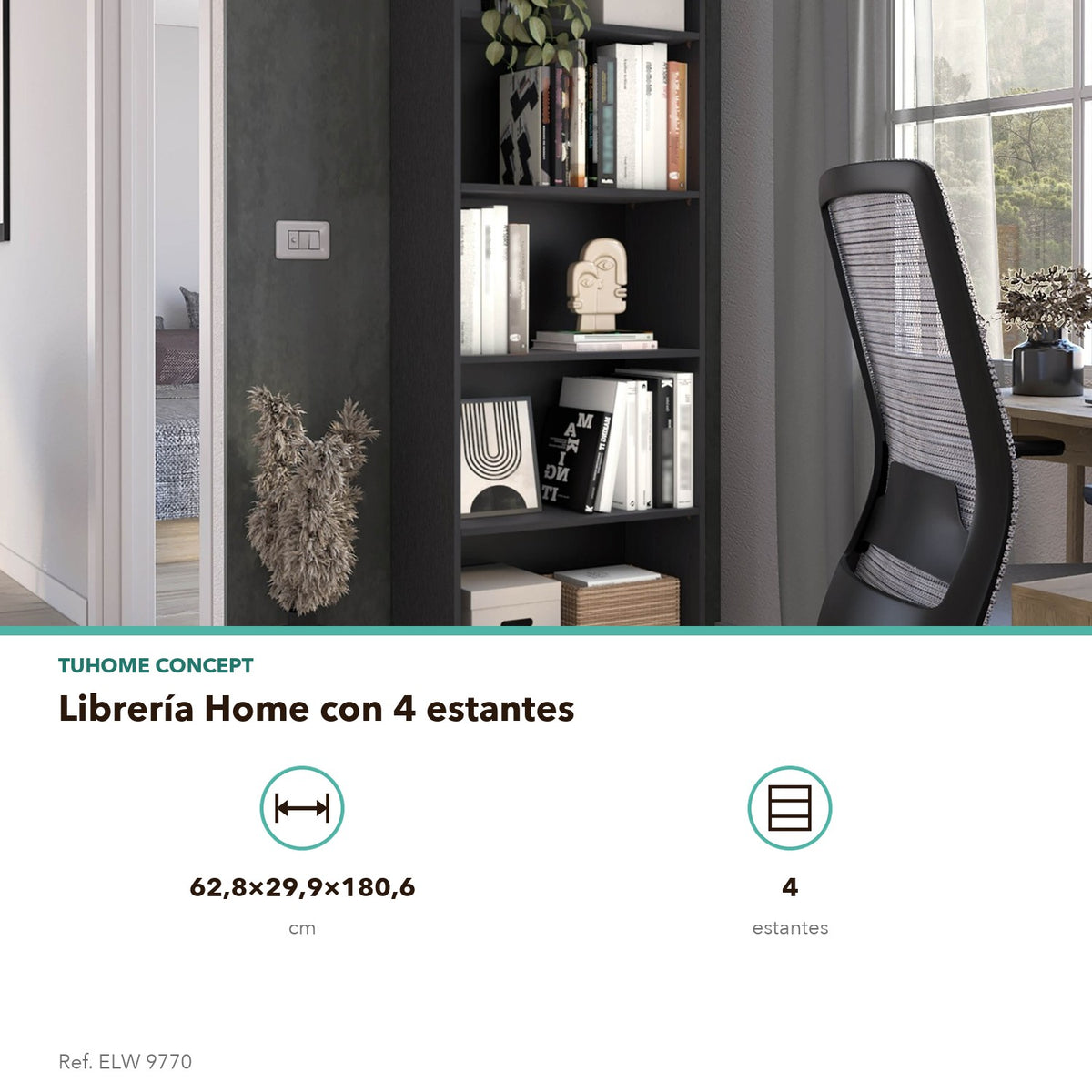 TUHOME CONCEPT Librería Home de 181 cm con 5 huecos