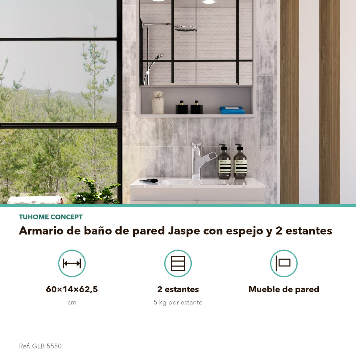 Armario de baño con espejo Jaspe 60 cm, en melamina