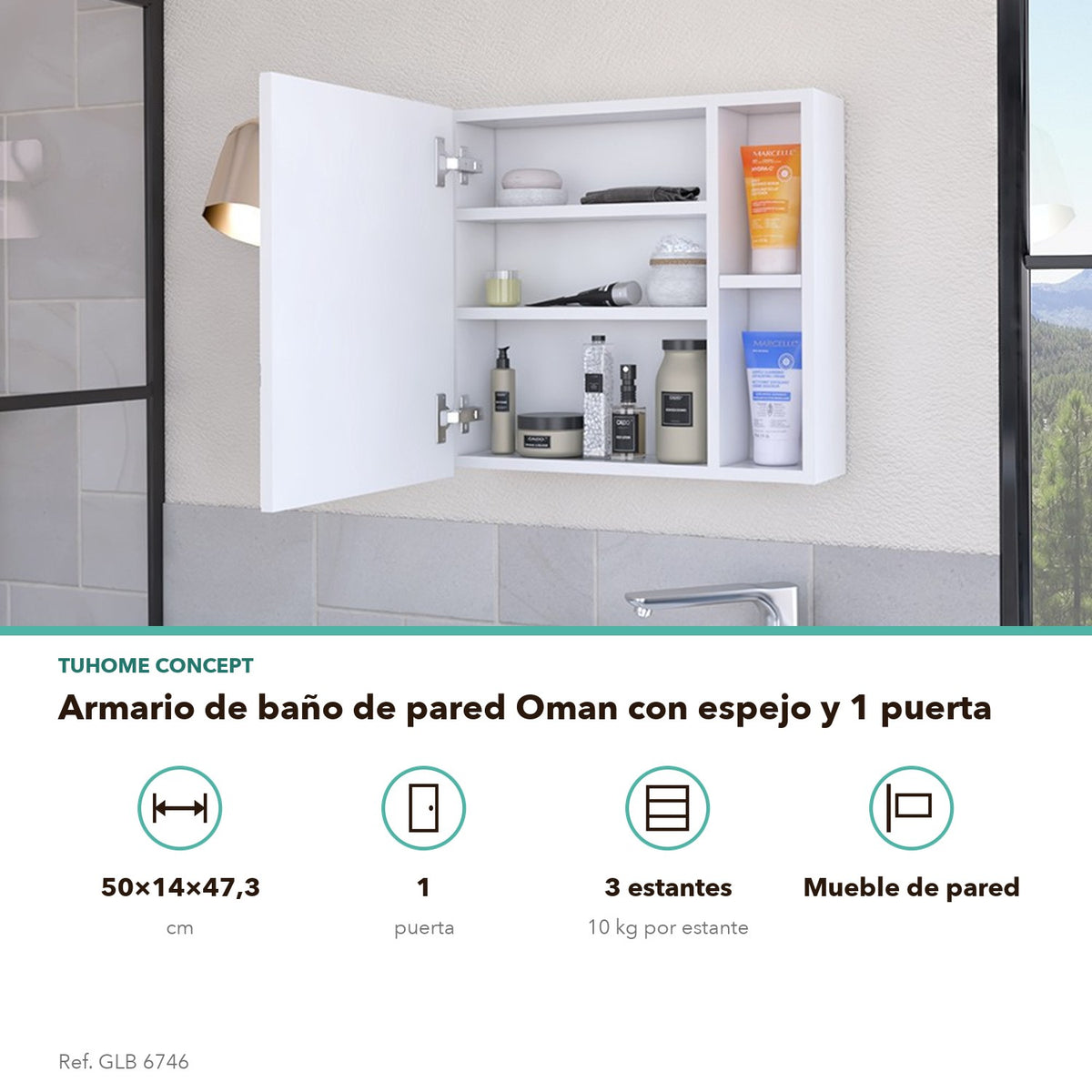 TUHOME CONCEPT Armario de baño de pared Oman de 50 cm, blanco