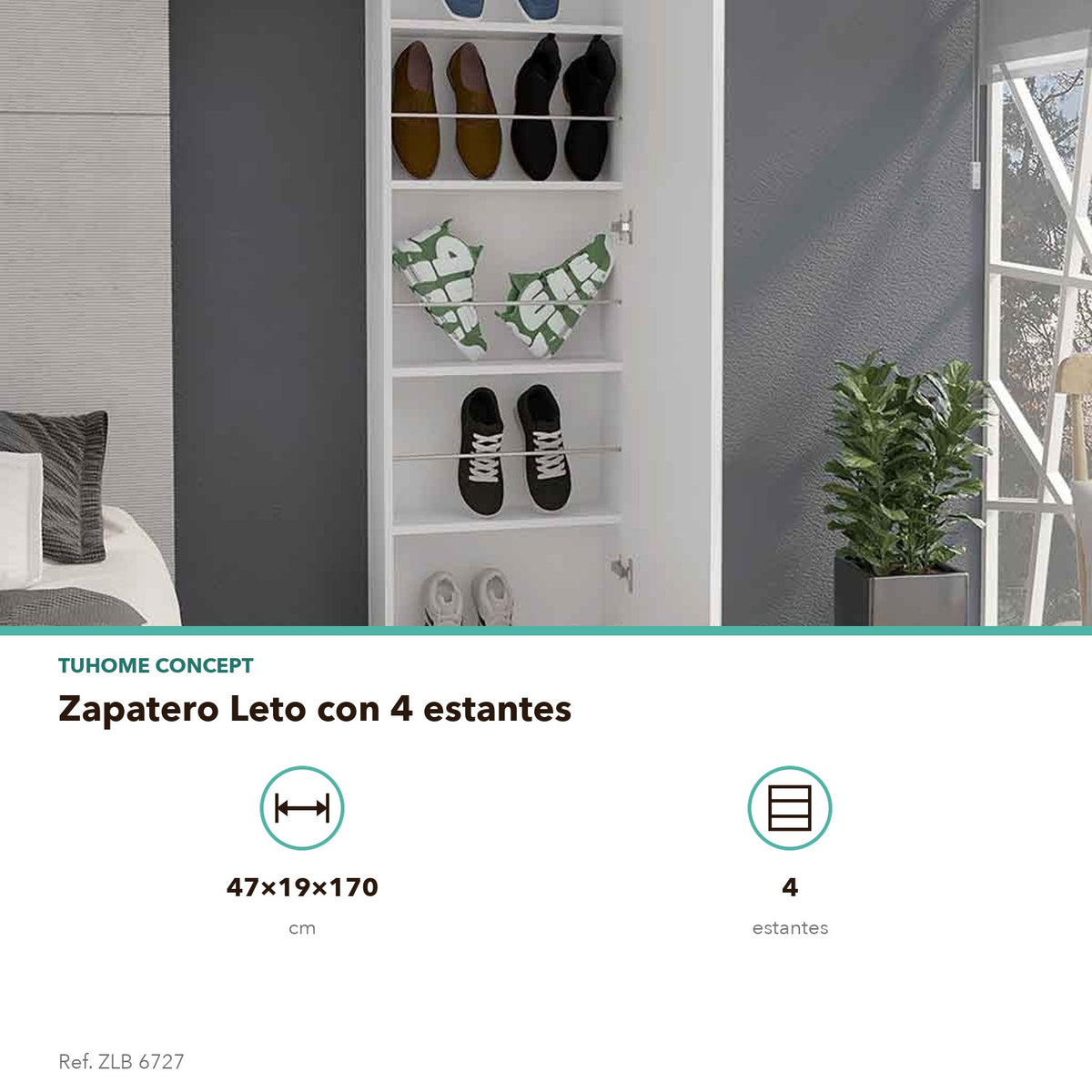 TUHOME CONCEPT Zapatero Leto de 170 cm, blanco
