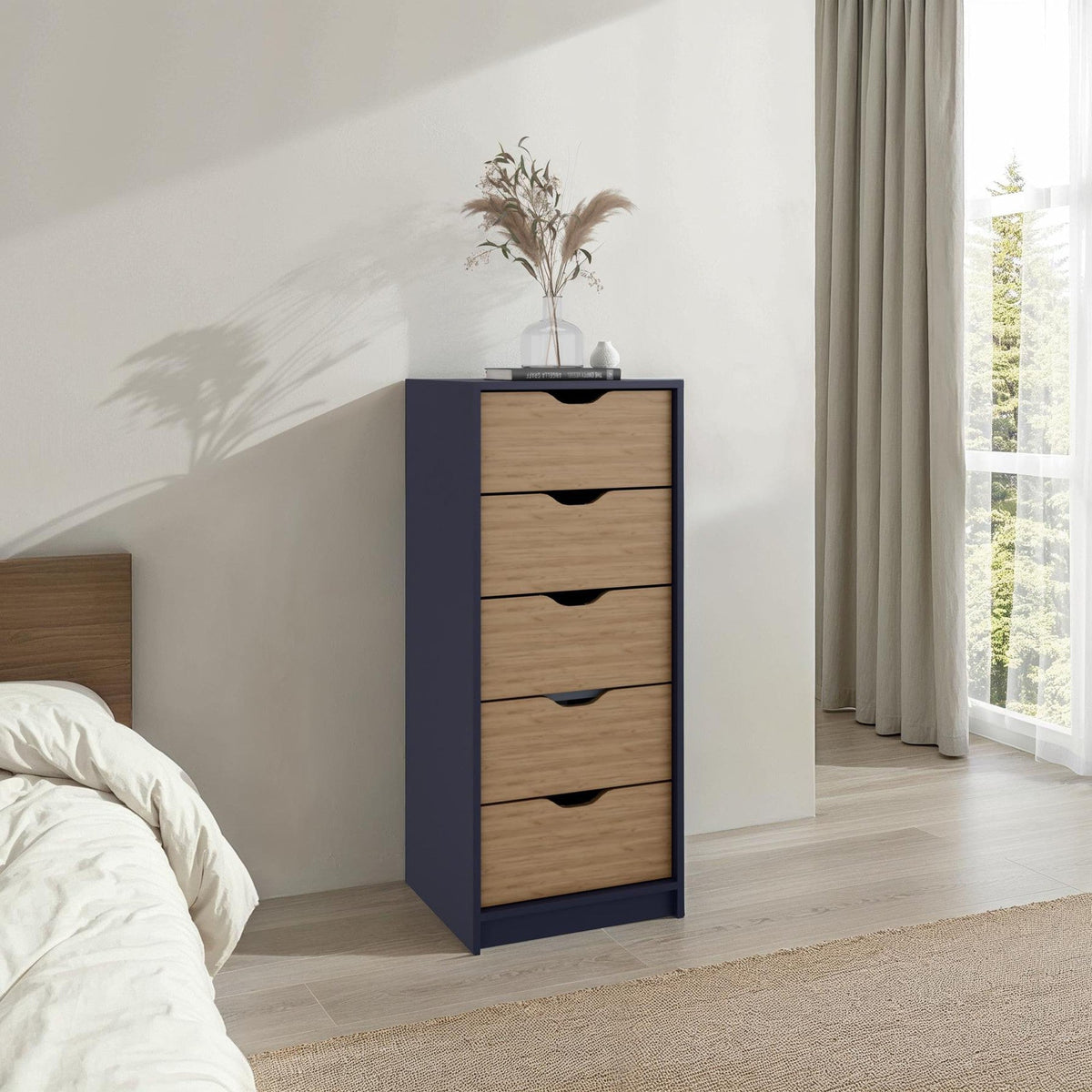 Cómoda Basilea Narrow de 45 cm, azul y fresno, foto 8 – TUHOME