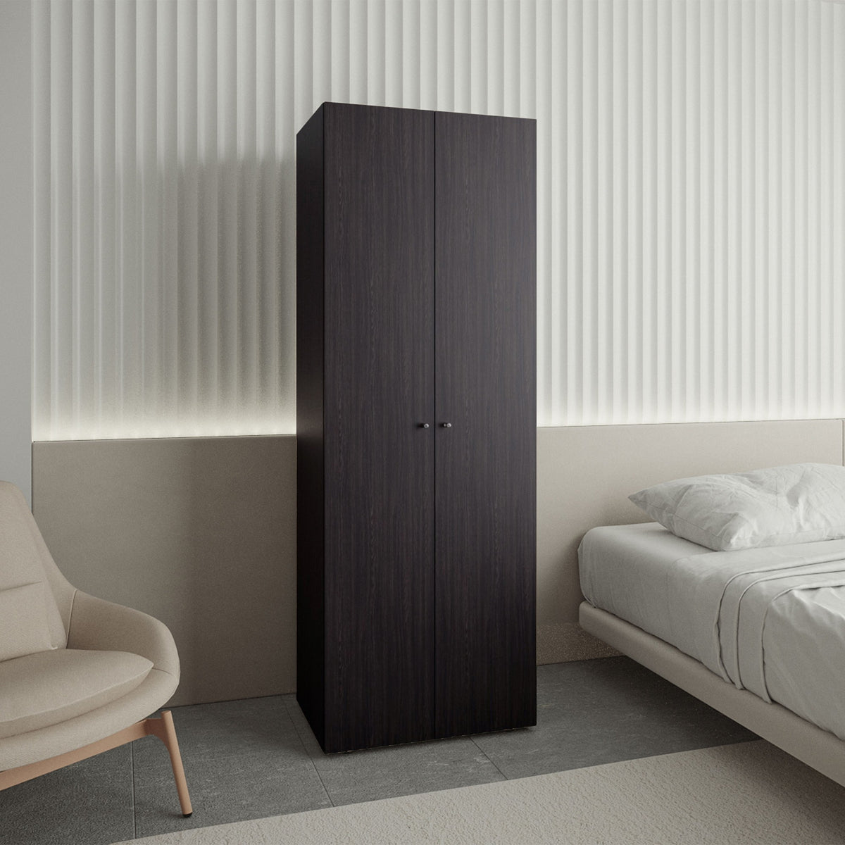 Conjunto de 2 armarios Home de 170 cm: 2 puertas con barra + 2 puertas con estantes, wengué