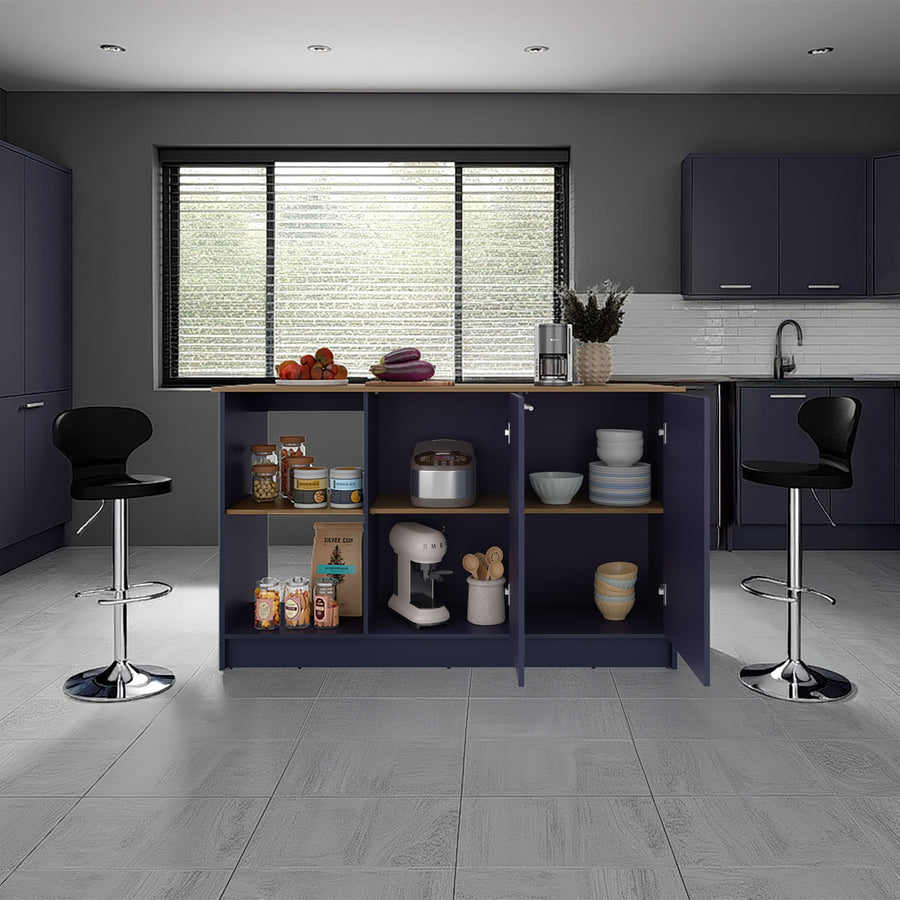Isla de cocina Juniper de 150 cm, fresno y azul