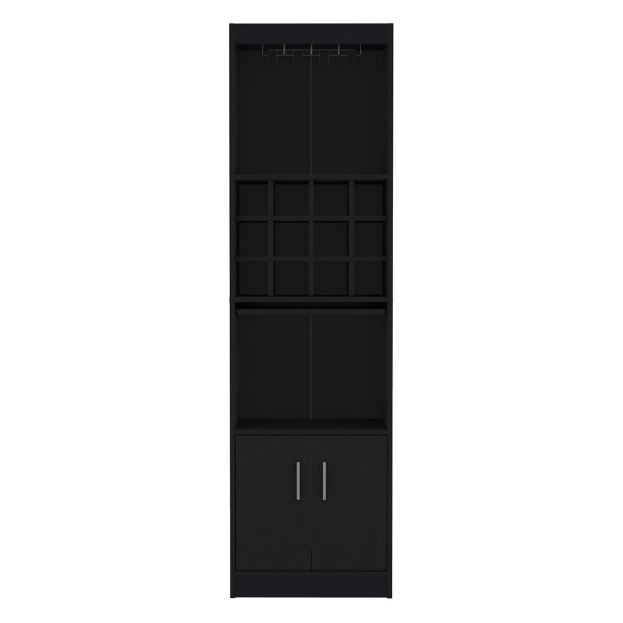 Mueble bar Kevil de 181 cm con colgador de copas y 2 cajones, wengué