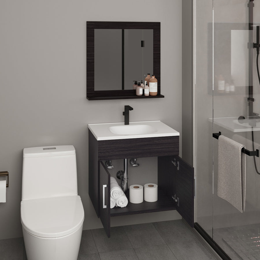Columna de baño Blake de 61 cm con espejo, wengué