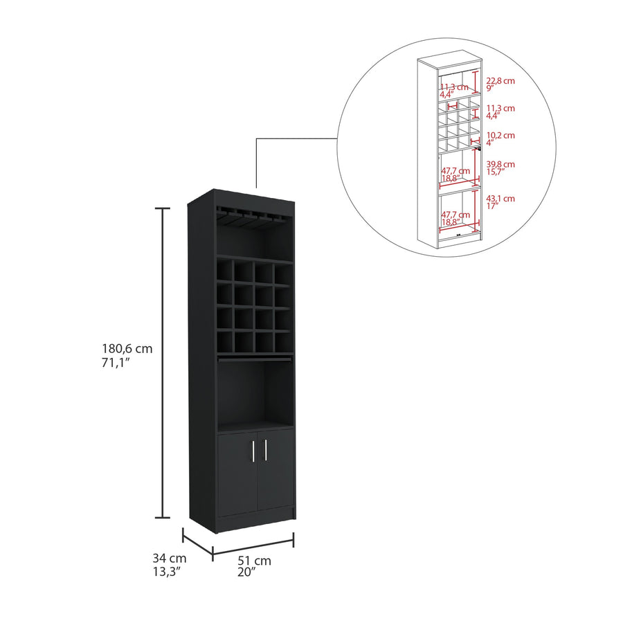 Mueble bar Beijing Kava de 181 cm con 2 puertas y 1 cajón, wengué