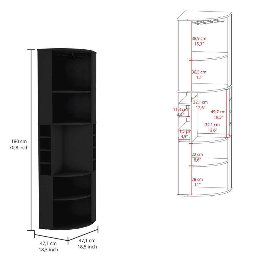 Mueble bar esquinero Oban de 180 cm con colgador de copas, wengué